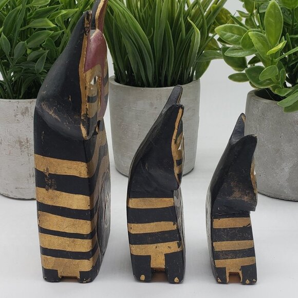 LAUREL Burch Trio Cat Hand Painted Black Gold Wooden Folk Art Figurines - Picture 5 of 9